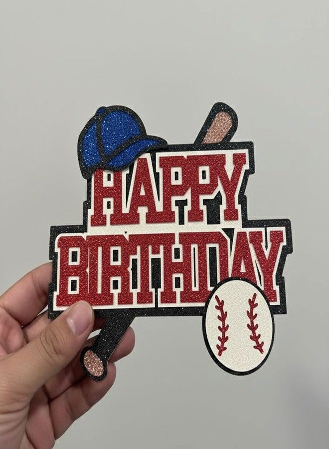 Confetti! Baseball Birthday Cake Topper - Red & Blue Glitter Sports Cake Decoration | Baseball Party Supplies for Boys, Kids, Teens & Sports-Themed Birthdays - Image 2
